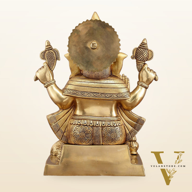Brass Ganesha Statue with Ashtavinayak Carvings – 15 Inch