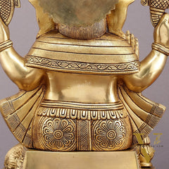 Brass Ganesha Statue with Ashtavinayak Carvings – 15 Inch