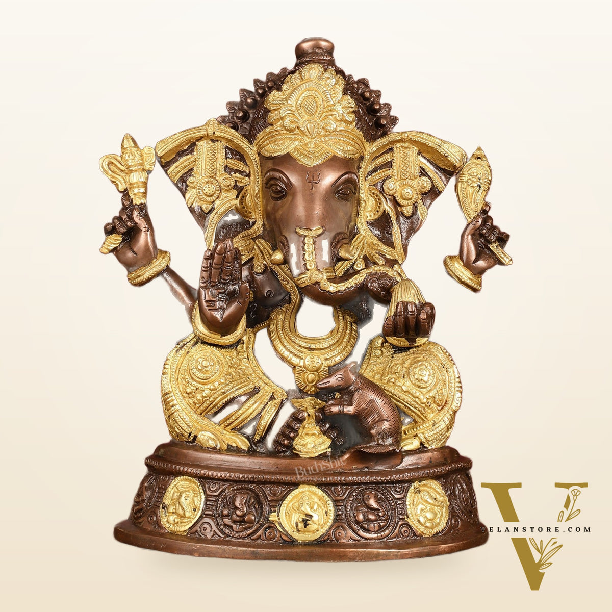 Brass Ganesha Statue with Ashtavinayaka - 11 inch