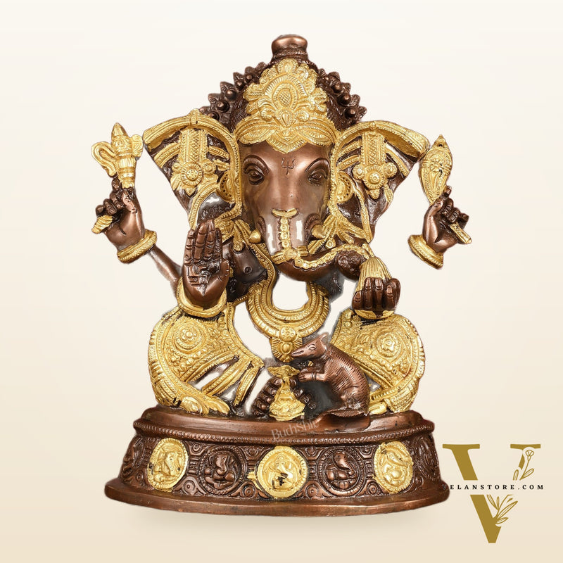 Brass Ganesha Statue with Ashtavinayaka - 11 inch
