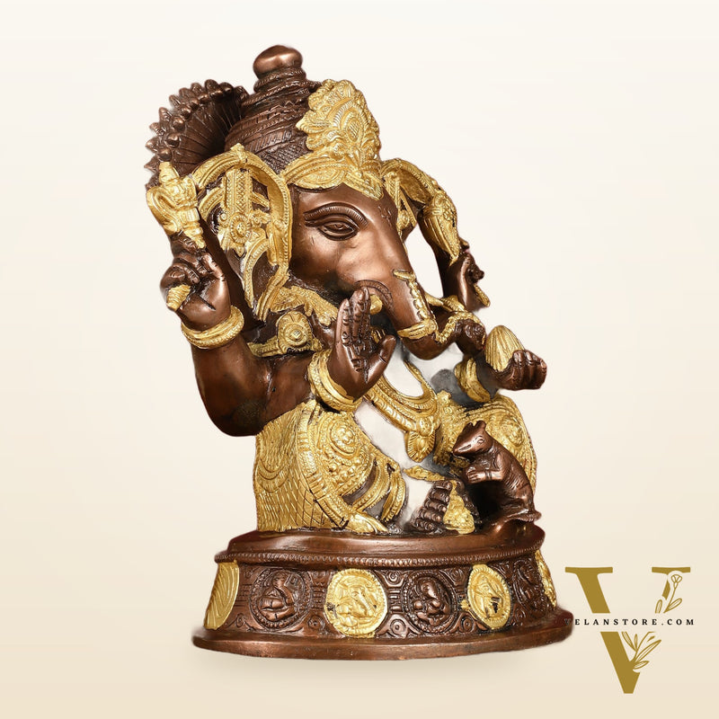 Brass Ganesha Statue with Ashtavinayaka - 11 inch
