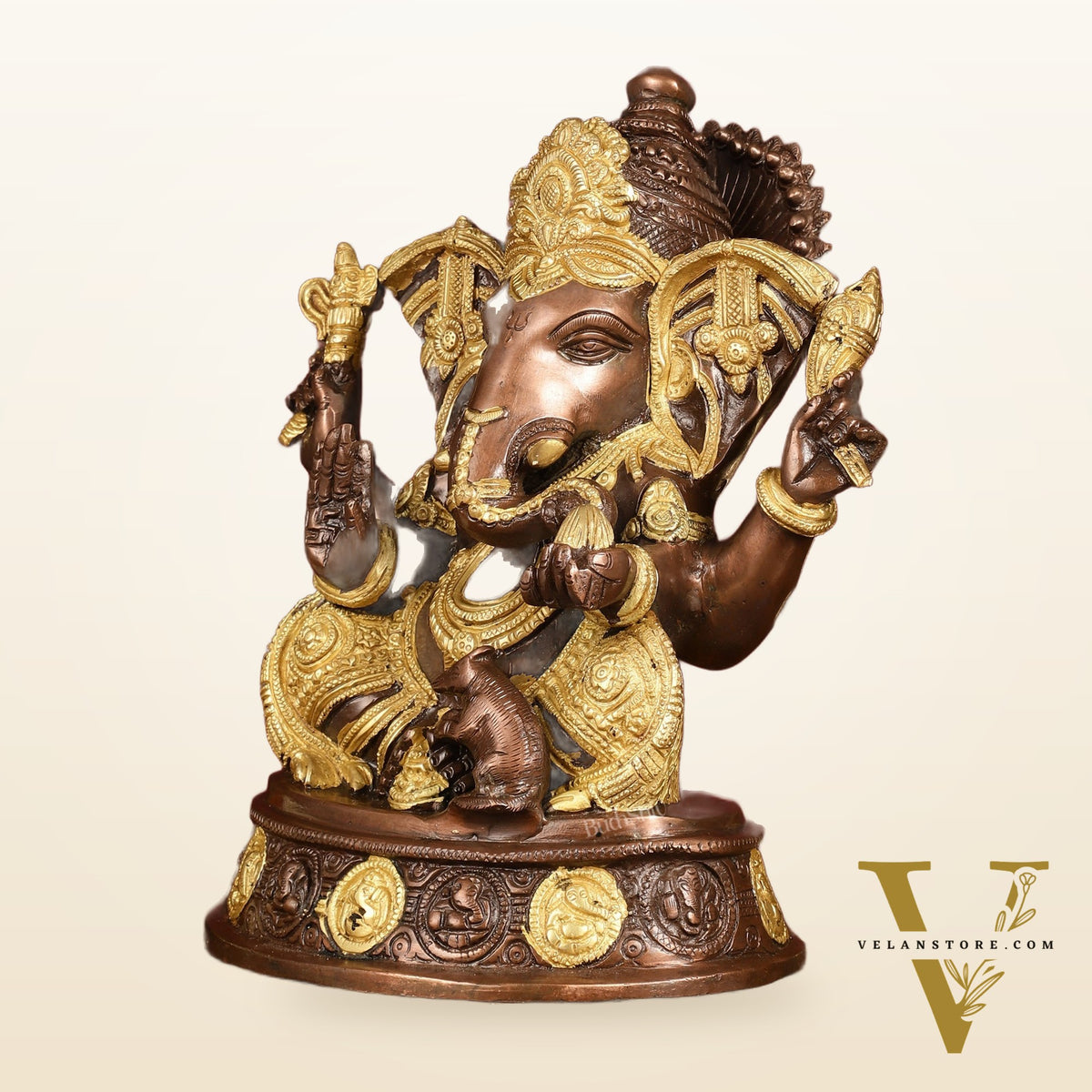 Brass Ganesha Statue with Ashtavinayaka - 11 inch