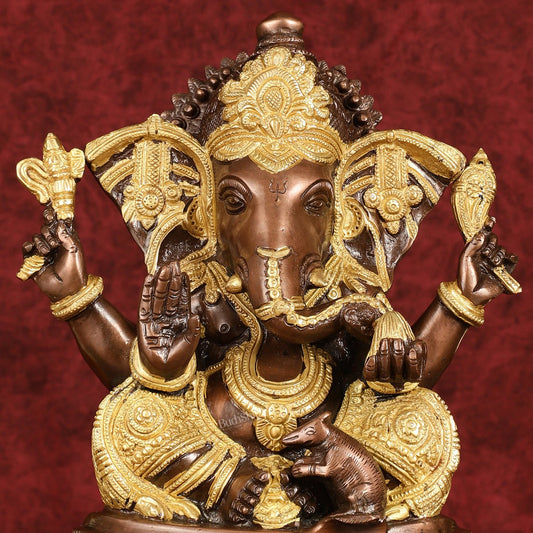 Brass Ganesha Statue with Ashtavinayaka - 11 inch