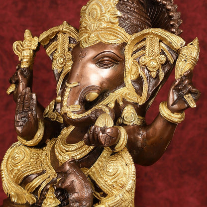 Brass Ganesha Statue with Ashtavinayaka - 11 inch