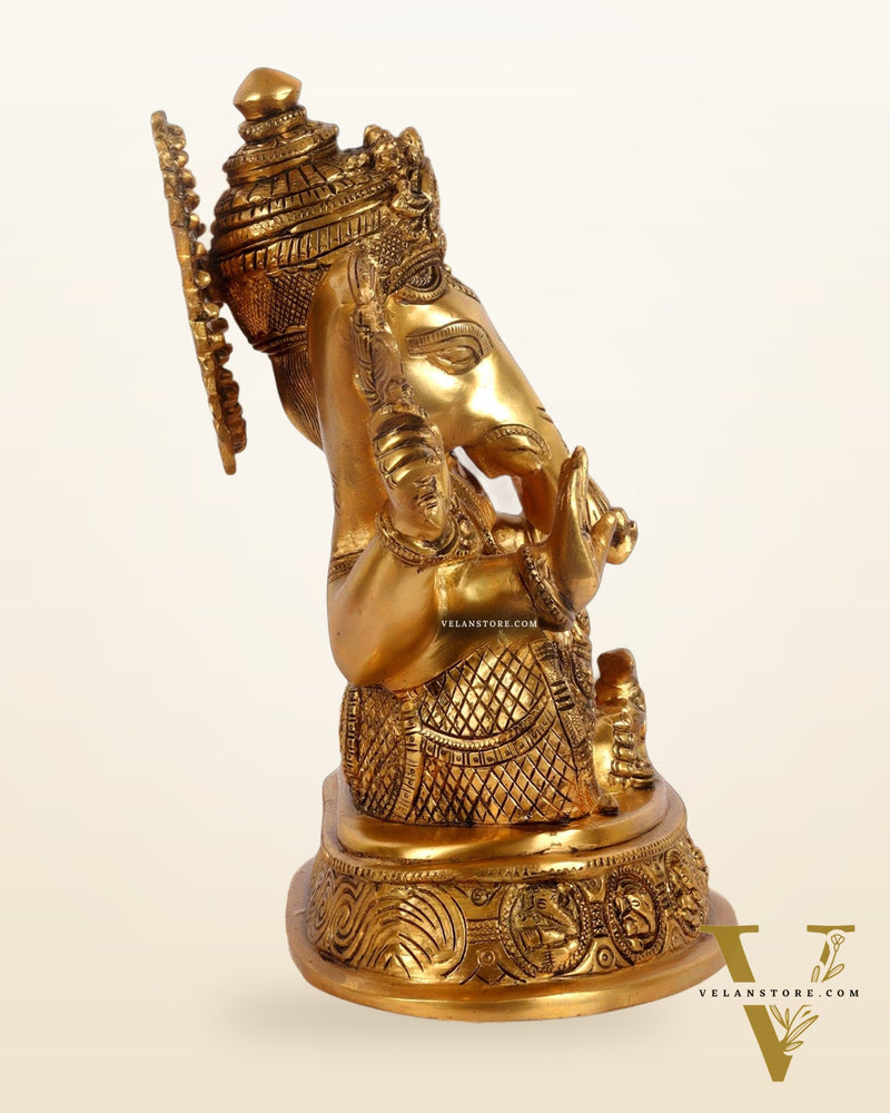Brass Ganesha Statue with Ashtavinayaka carvings 11 inch