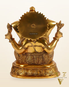 Brass Ganesha Statue with Ashtavinayaka carvings 11 inch