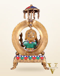 Brass Ganesha Statue with Natural Stone Embellishments - 17.5" Height