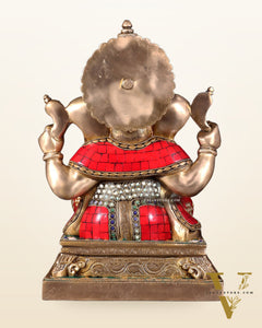 Brass Ganesha Statue with Stonework 12 inch