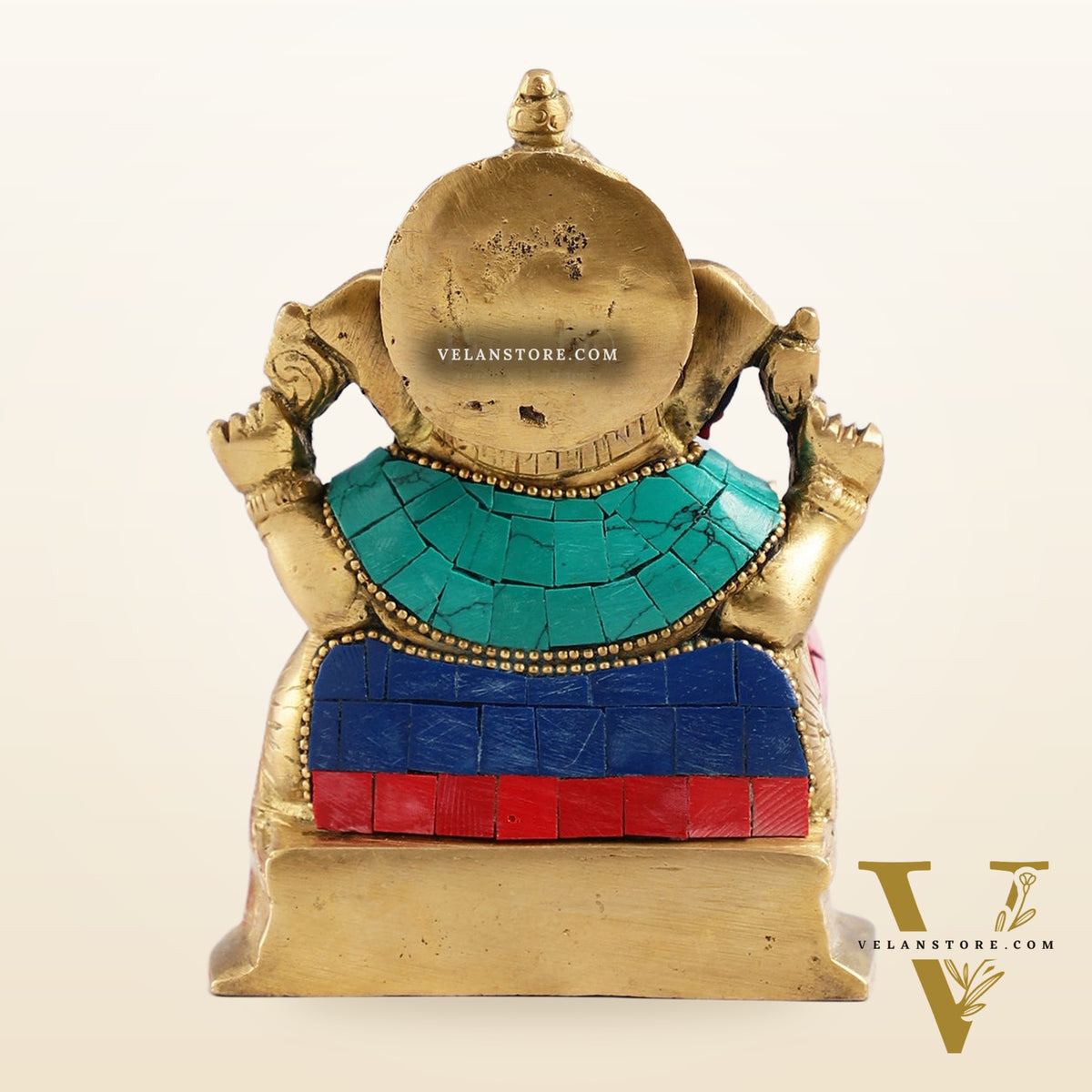 Brass Ganesha Statue with Stonework - 5.5 inch Perfect Gift"