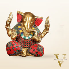 Brass Ganesha statue with tilted head 7 inch