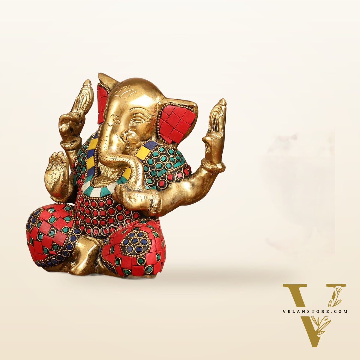 Brass Ganesha statue with tilted head 7 inch