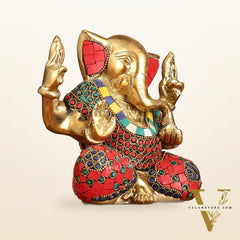 Brass Ganesha statue with tilted head 7 inch
