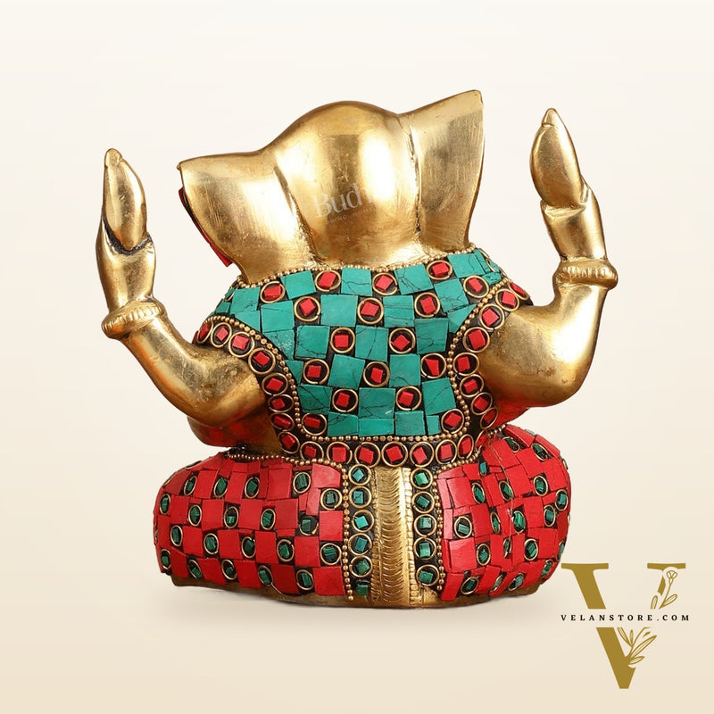 Brass Ganesha statue with tilted head 7 inch