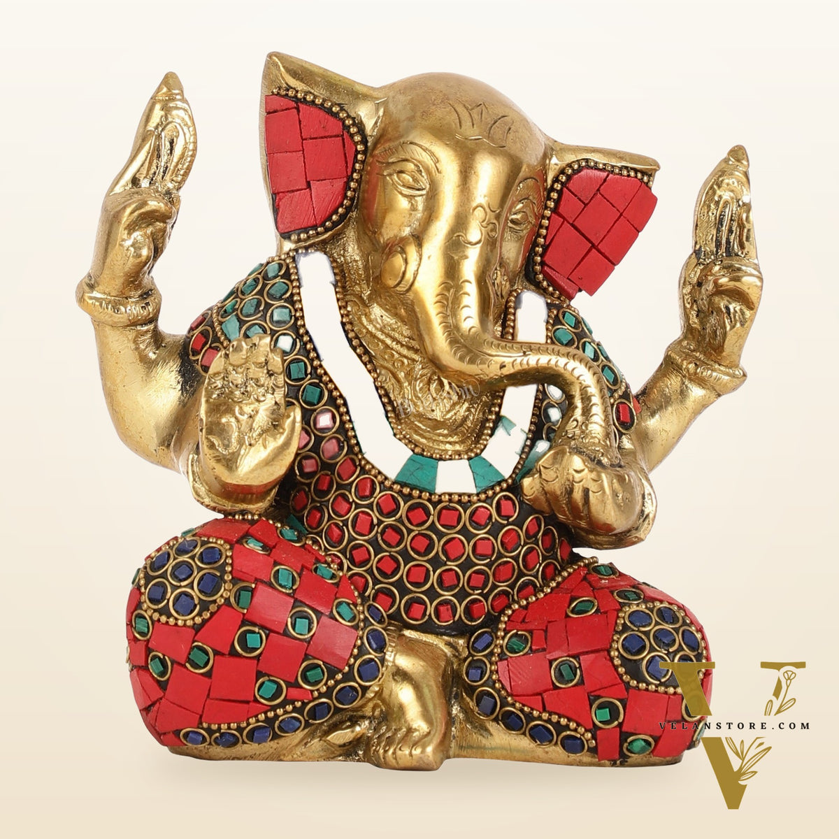 Brass Ganesha statue with tilted head 7 inch