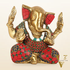 Brass Ganesha statue with tilted head 7 inch