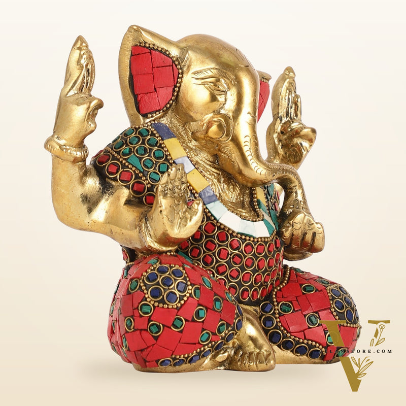 Brass Ganesha statue with tilted head 7 inch
