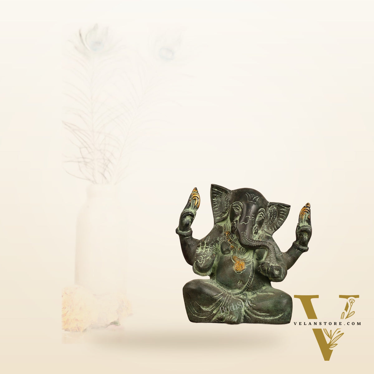Brass Ganesha statue with tilted head 7 inch
