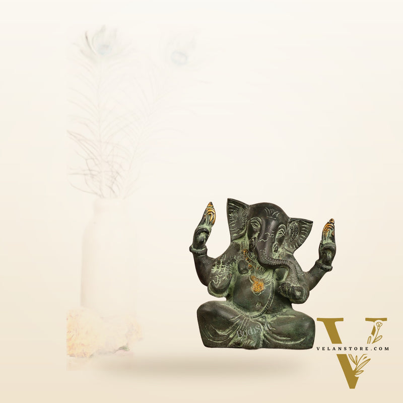 Brass Ganesha statue with tilted head 7 inch