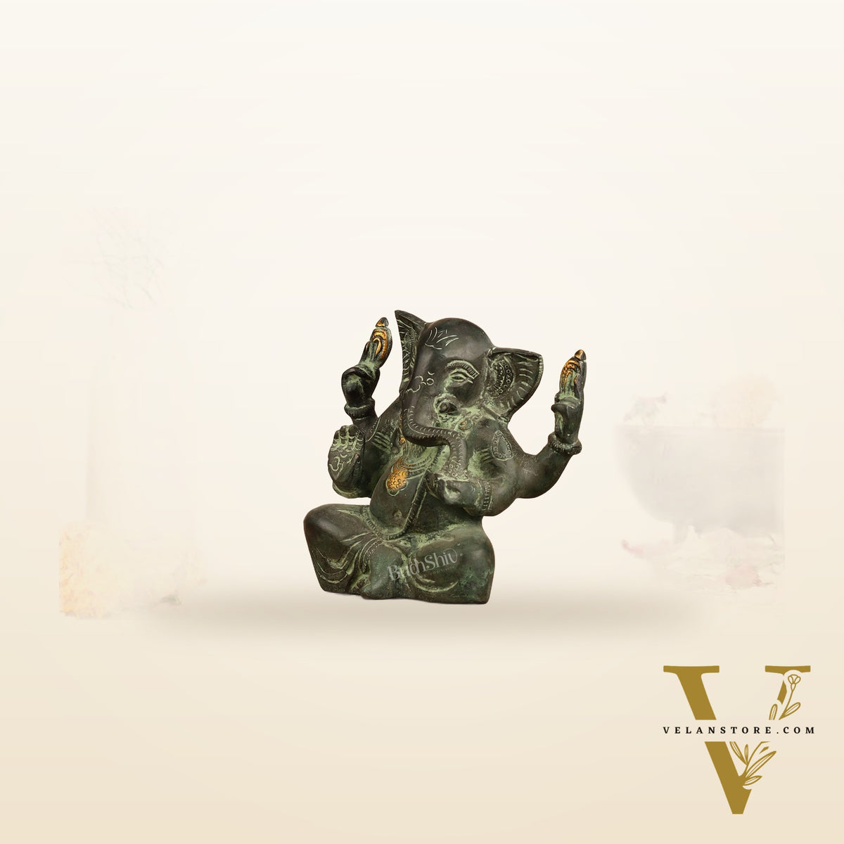 Brass Ganesha statue with tilted head 7 inch