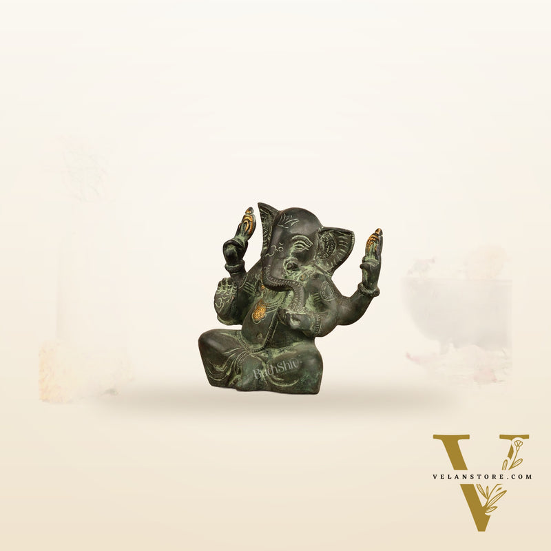 Brass Ganesha statue with tilted head 7 inch