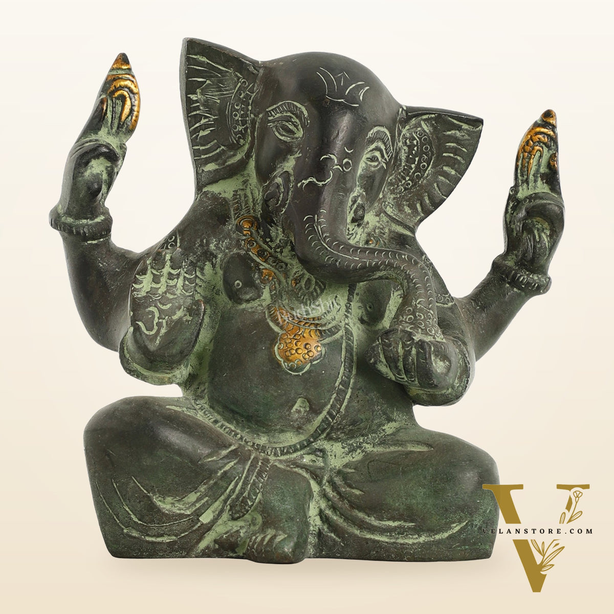 Brass Ganesha statue with tilted head 7 inch