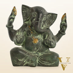 Brass Ganesha statue with tilted head 7 inch
