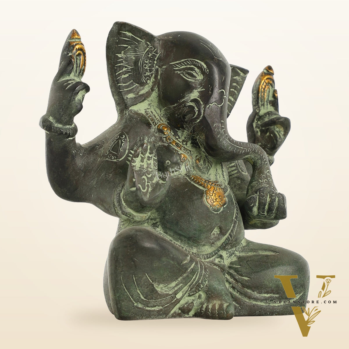 Brass Ganesha statue with tilted head 7 inch