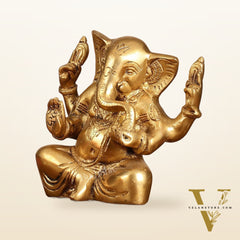 Brass Ganesha statue with tilted head 7 inch