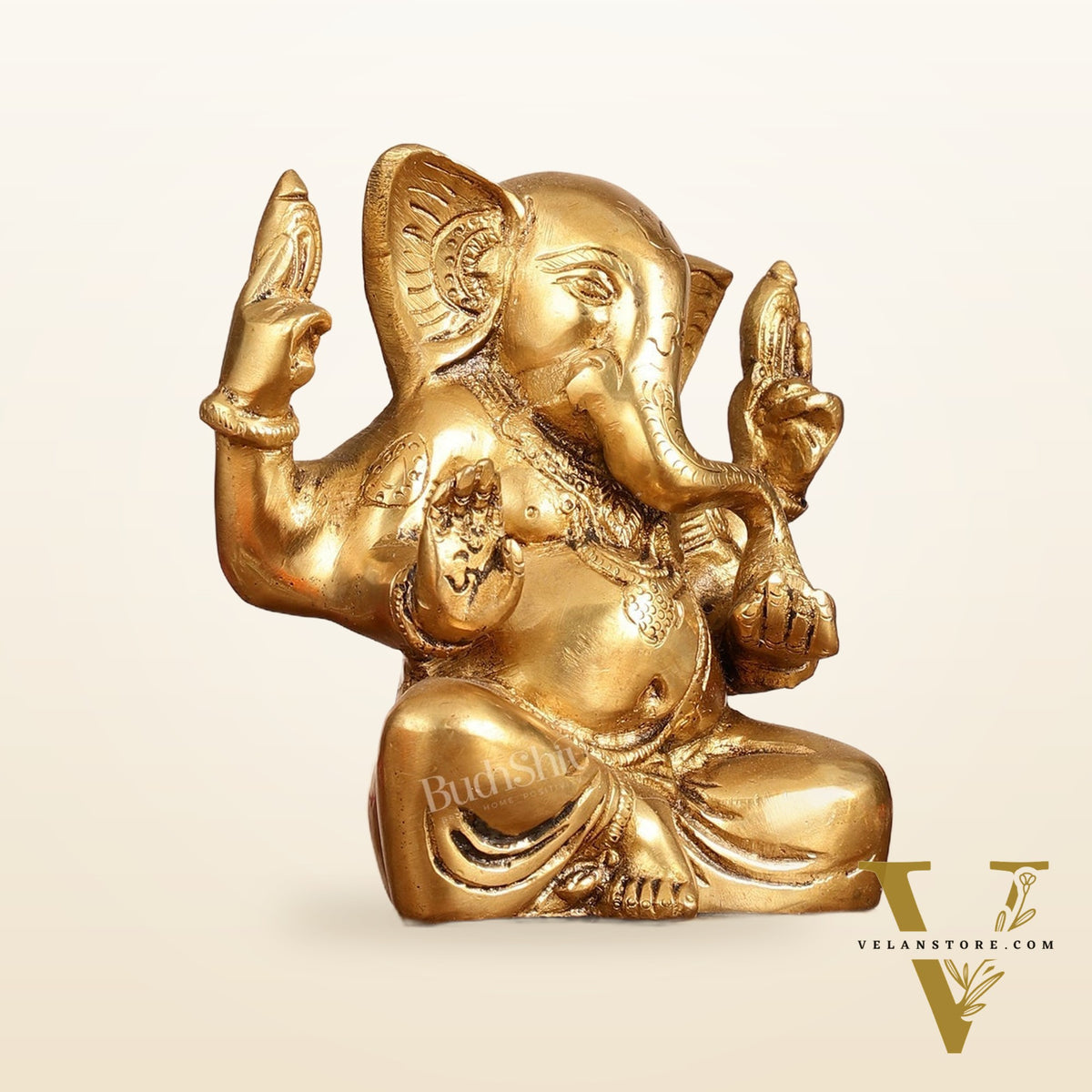 Brass Ganesha statue with tilted head 7 inch