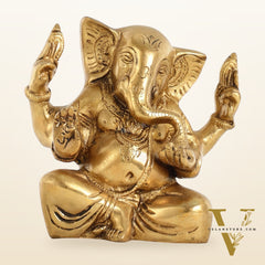 Brass Ganesha statue with tilted head 7 inch