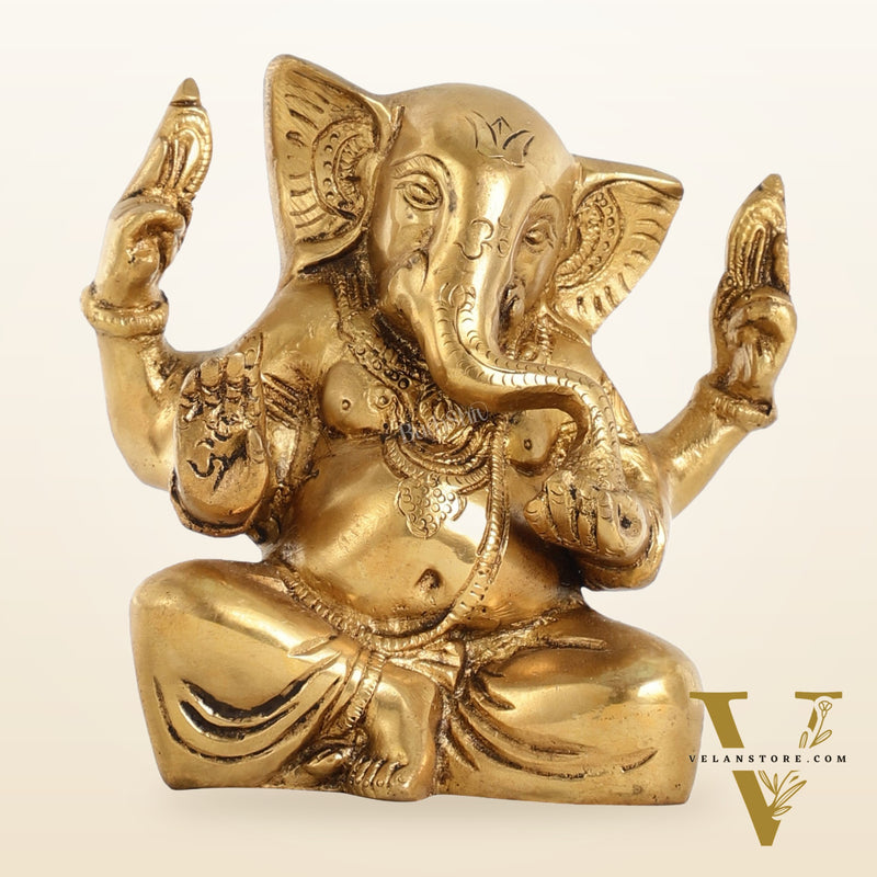 Brass Ganesha statue with tilted head 7 inch