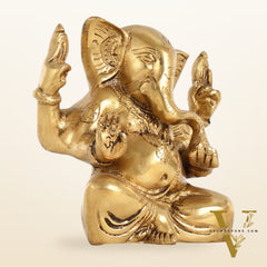 Brass Ganesha statue with tilted head 7 inch