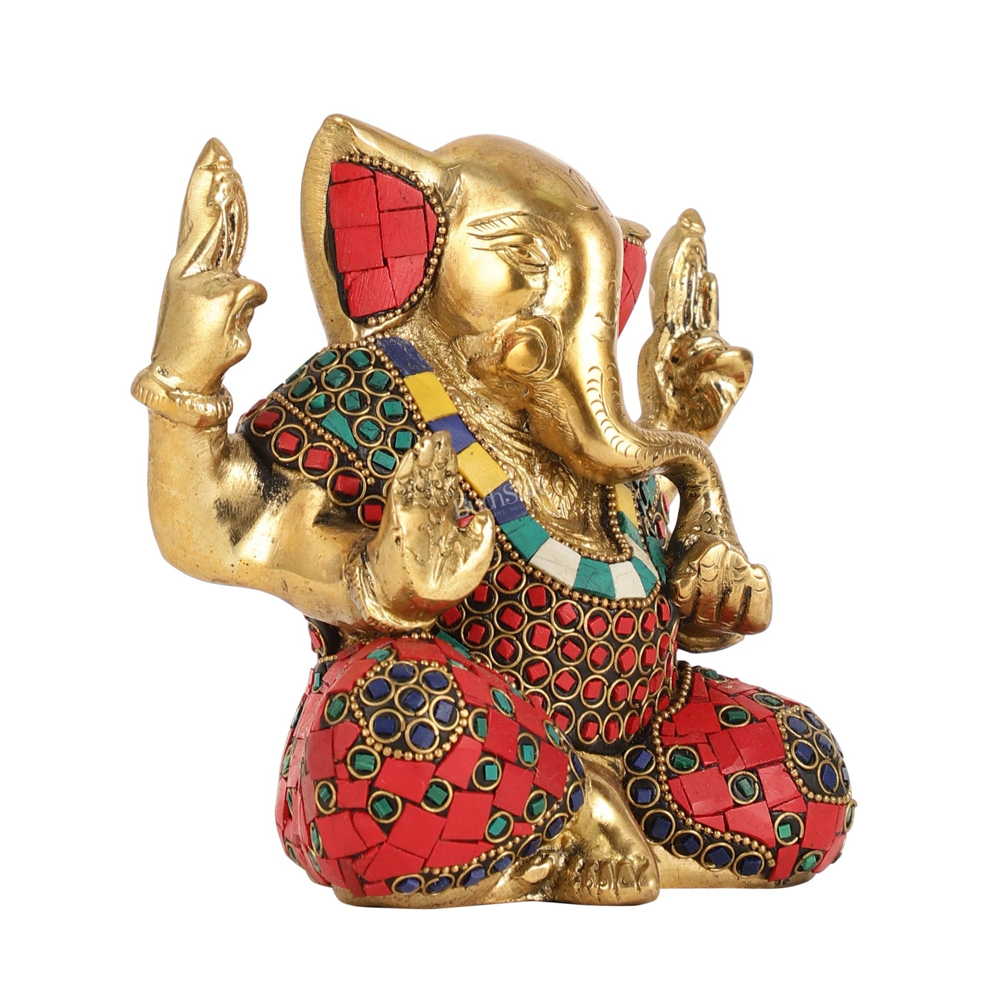 Brass Ganesha statue with tilted head 7 inch