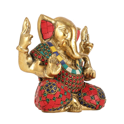 Brass Ganesha statue with tilted head 7 inch