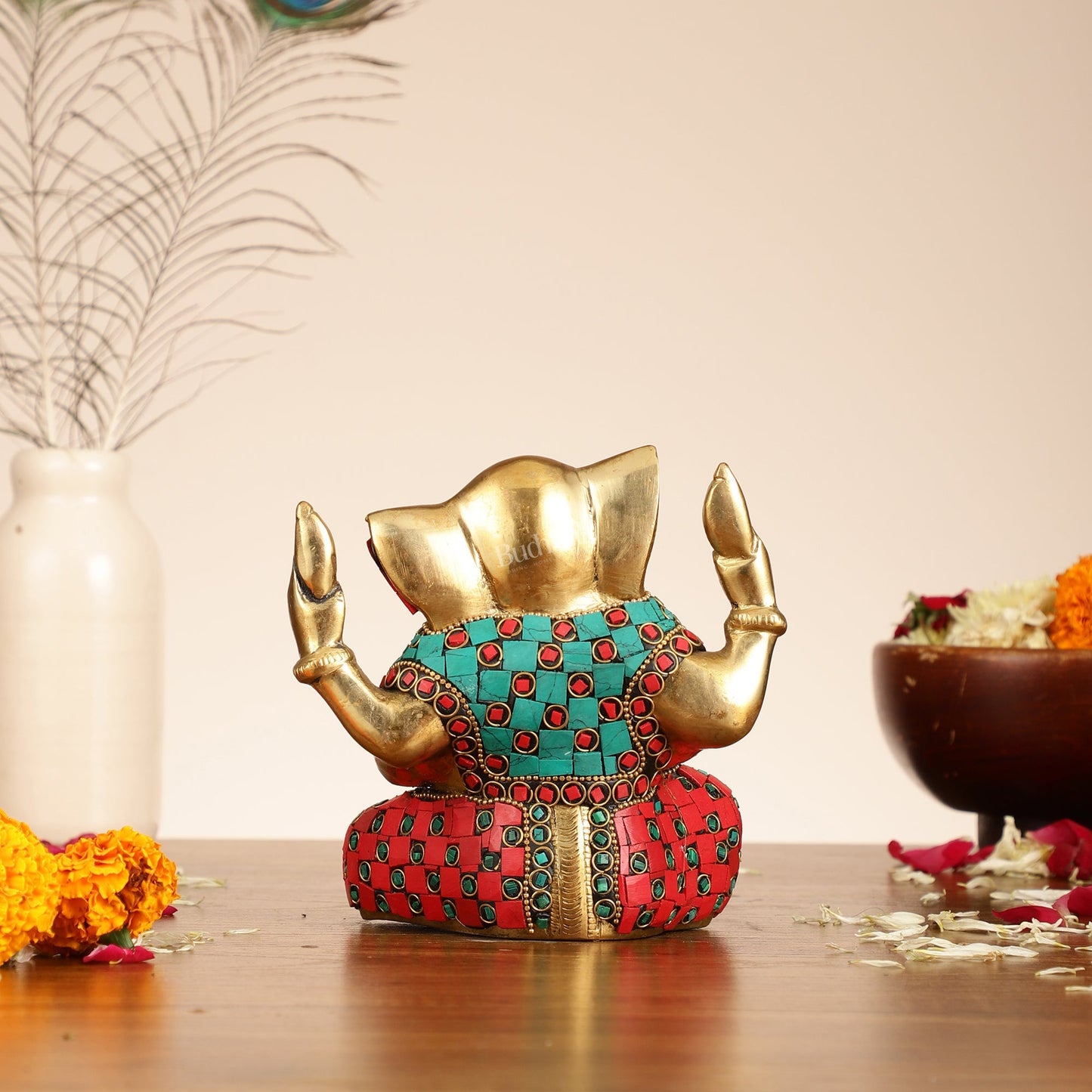 Brass Ganesha statue with tilted head 7 inch