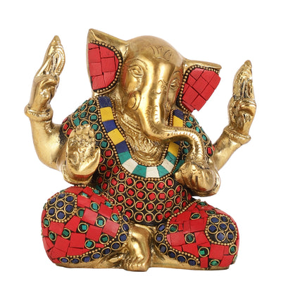 Brass Ganesha statue with tilted head 7 inch