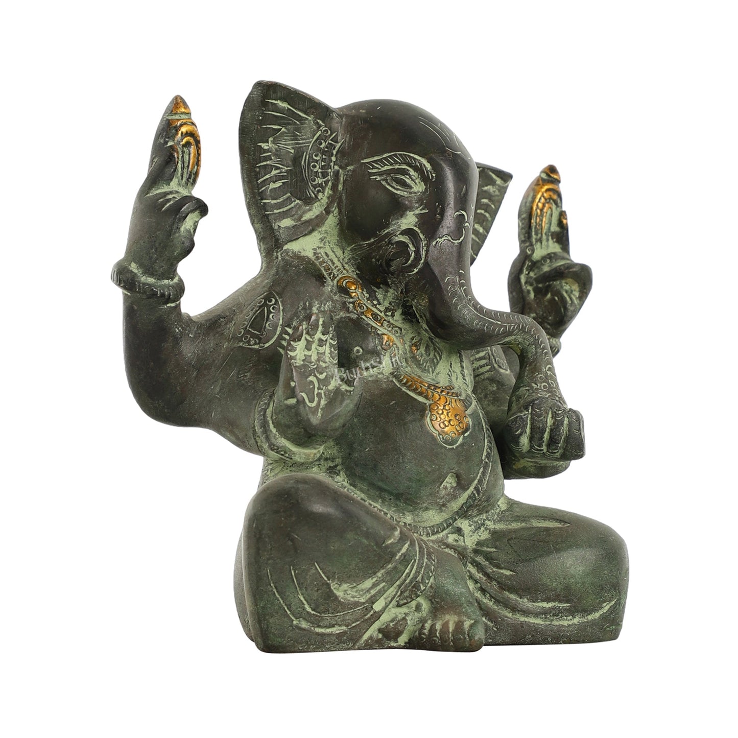 Brass Ganesha statue with tilted head 7 inch