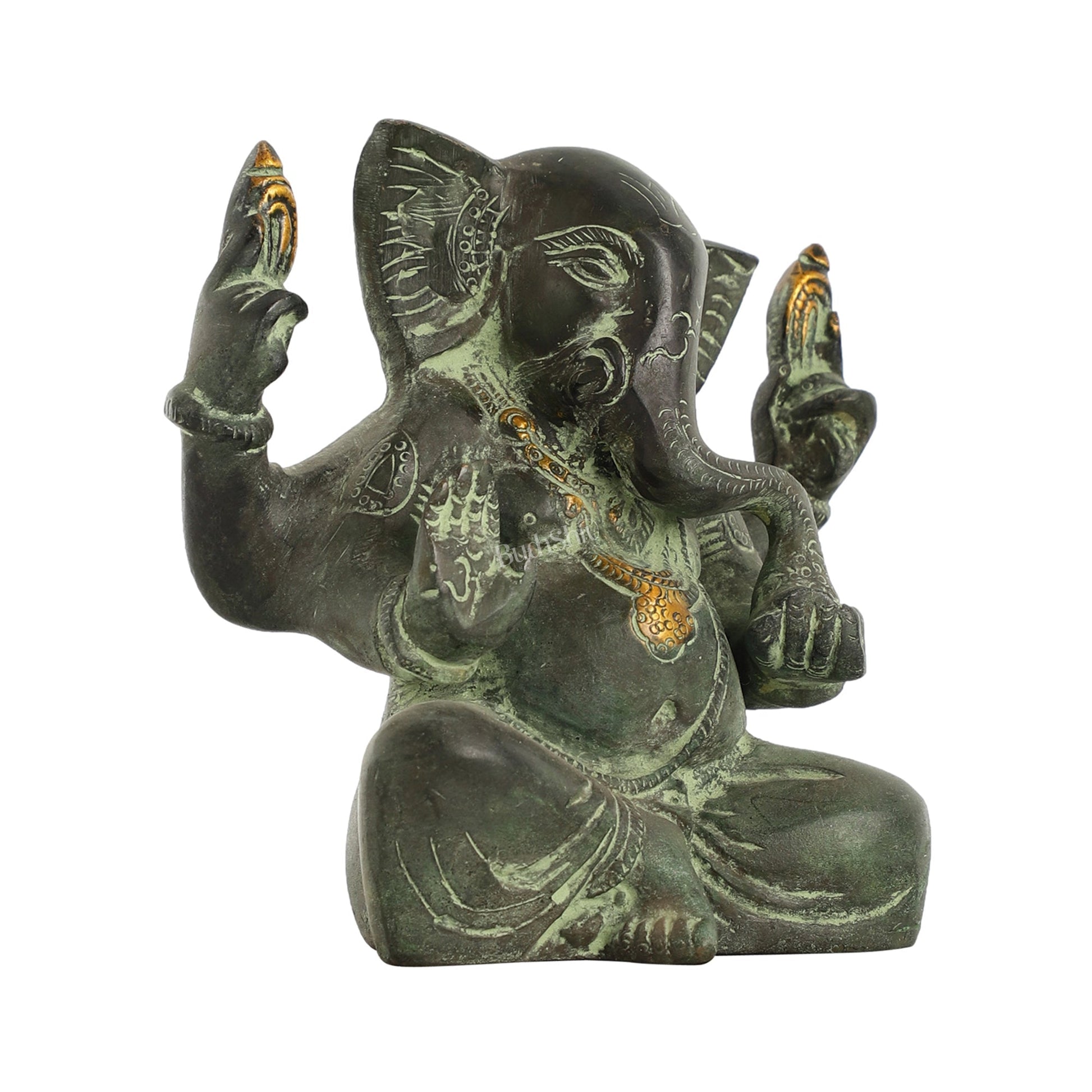 Brass Ganesha statue with tilted head 7 inch