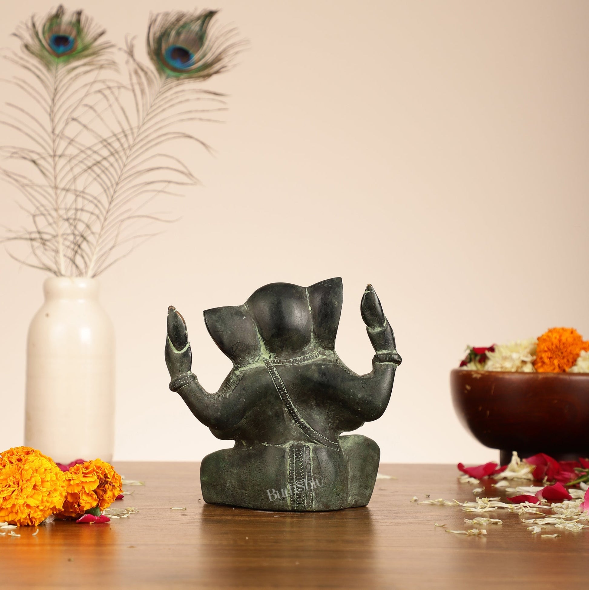 Brass Ganesha statue with tilted head 7 inch