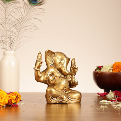 Brass Ganesha statue with tilted head 7 inch