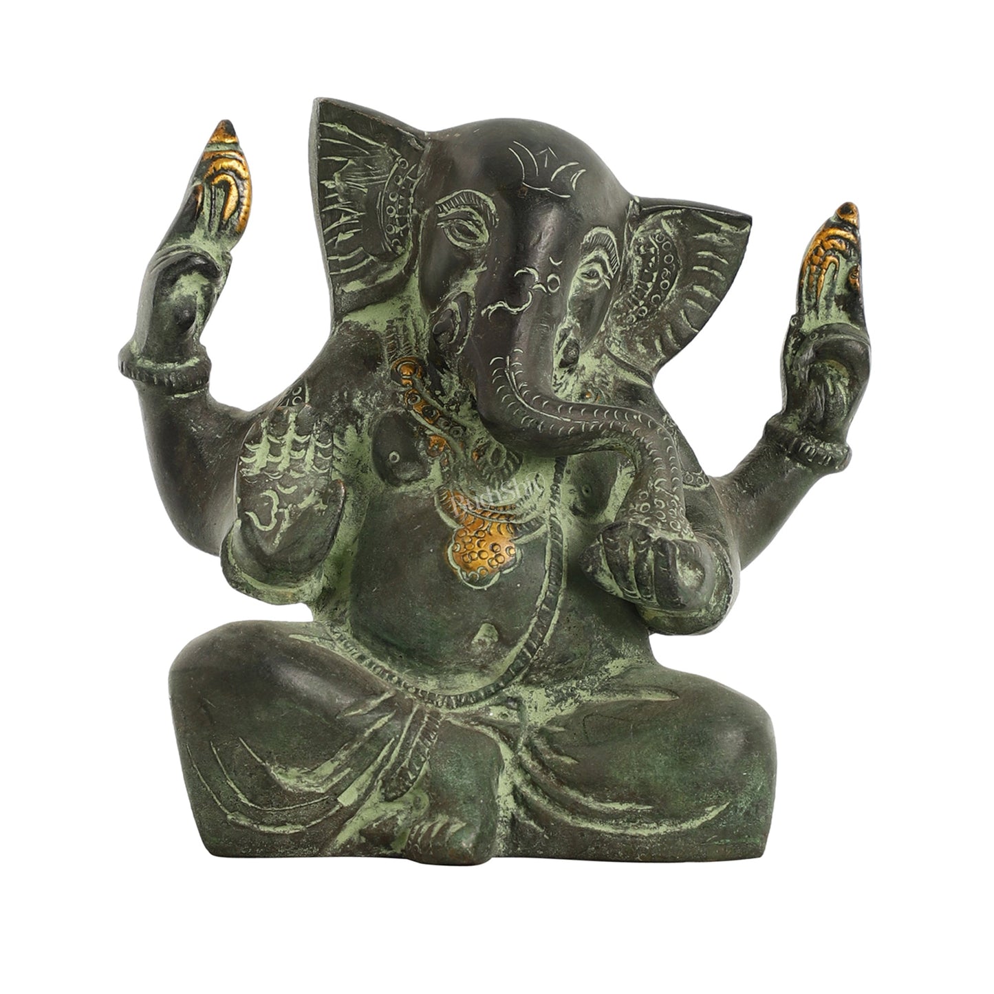 Brass Ganesha statue with tilted head 7 inch