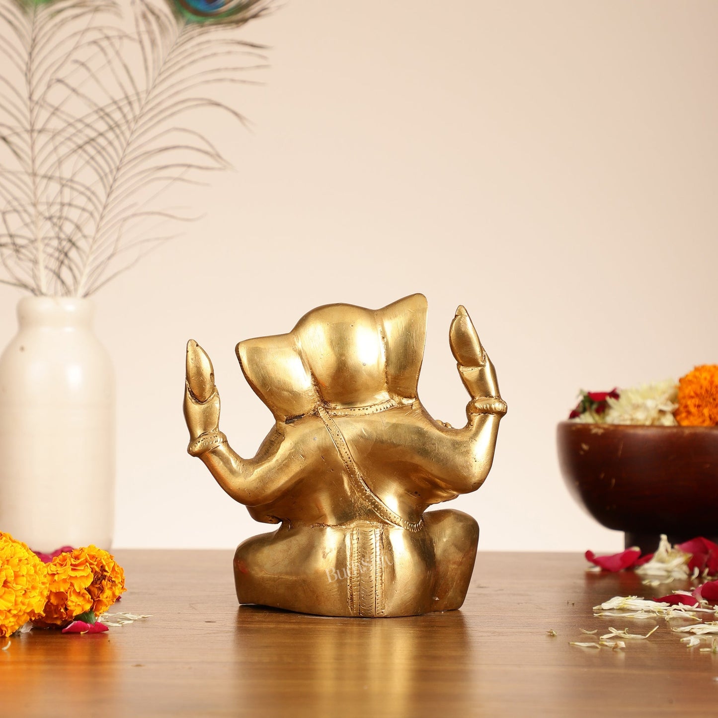 Brass Ganesha statue with tilted head 7 inch