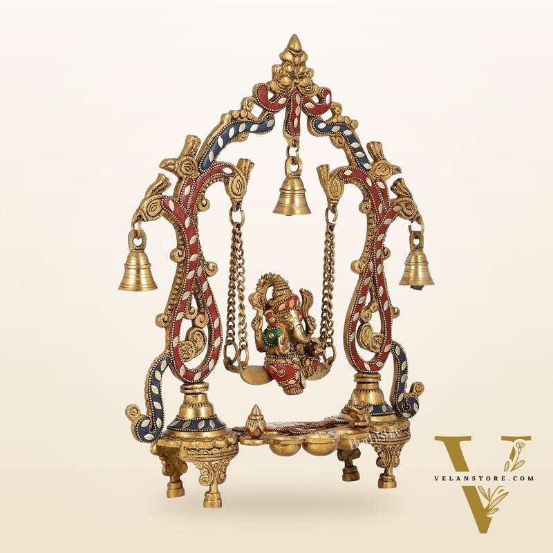 Brass Ganesha Swing for Home Decor - 13.5" Tall, 2.4kg