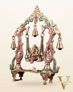 Brass Ganesha Swing statue - 13.5" Tall