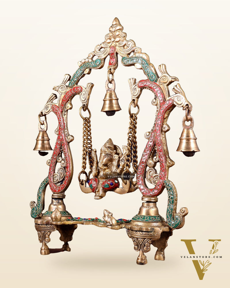 Brass Ganesha Swing statue - 13.5" Tall