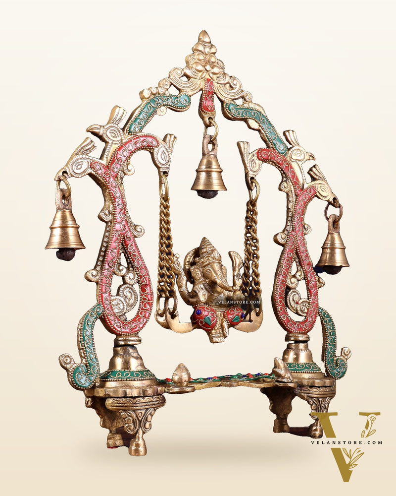 Brass Ganesha Swing statue - 13.5" Tall