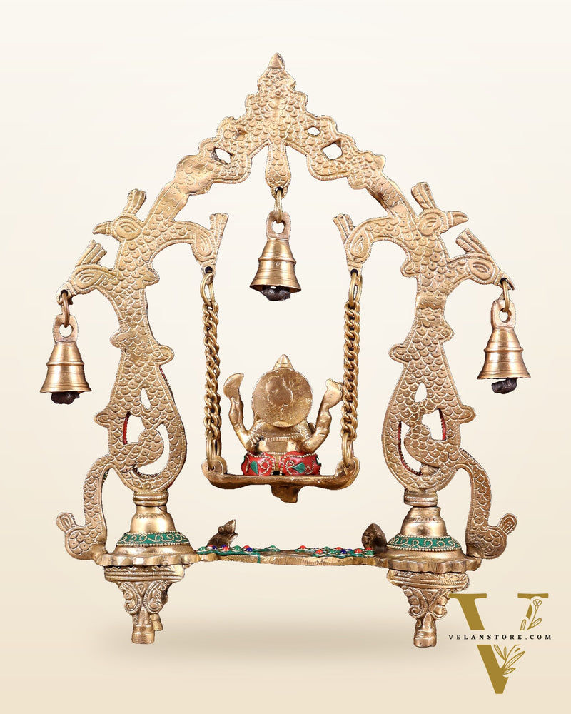 Brass Ganesha Swing statue - 13.5" Tall