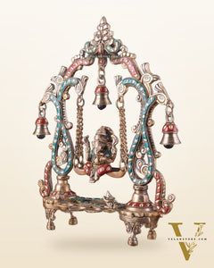 Brass Ganesha Swing with Three Diyas 13.5"