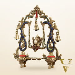 Brass Ganesha Swing with Three Diyas - Handcrafted Beauty