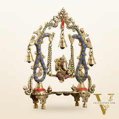 Brass Ganesha Swing with Three Diyas - Handcrafted Beauty